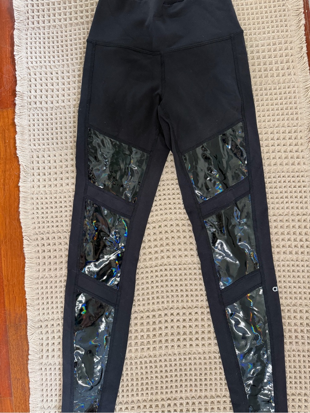 ALO Yoga Black Leggings with Holographic Panel Accents